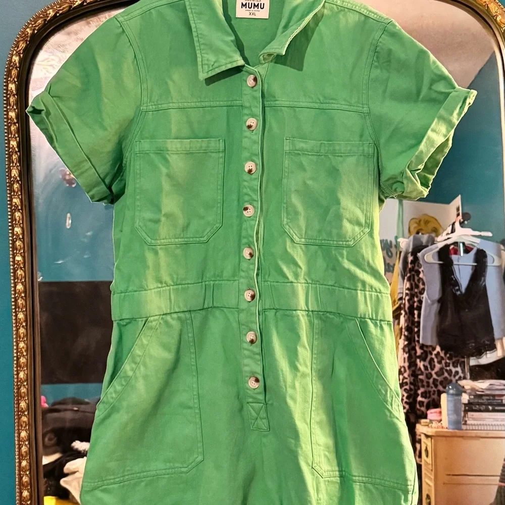 Show Me Your MuMu Green Button-Up Romper - Picture 1 of 4